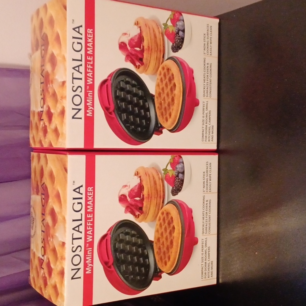 2 New Nostalgia Mini Waffle Makers Red